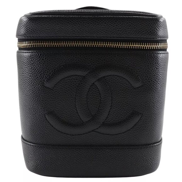 CHANEL Vanity Pouch A01998 COCO Mark Handbag black Caviar skin Women - Picture 1 of 10
